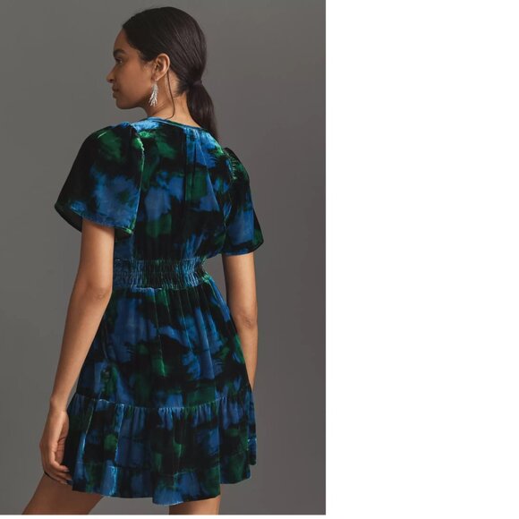 ANTHROPOLOGIE Maeve Somerset Velvet Mini Dress MP PM petite blue color nwt new - Picture 3 of 7
